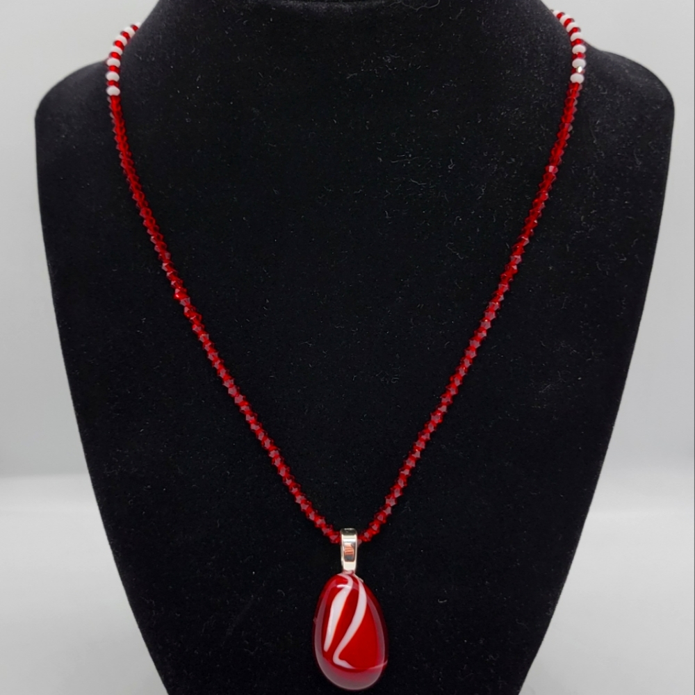 Handmade Lampwork glass Teardrop shape, Swarovski beaded necklace